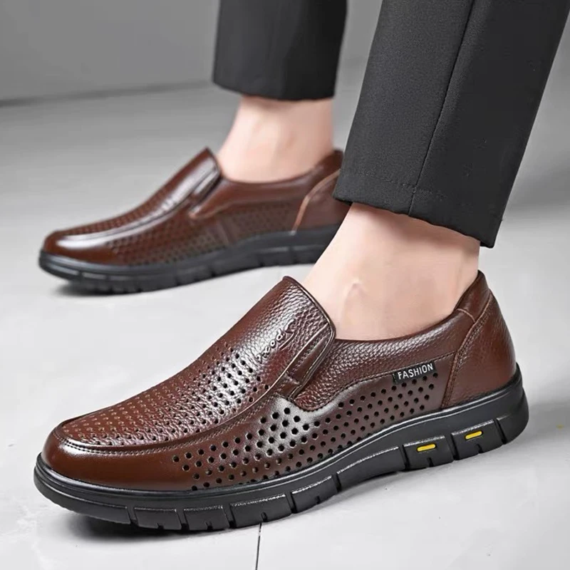 

Men's Slip-On Hollow Out Loafers Summer Comfortable Breathable Hollow Shoes Anti-slip Soft Sole Business Men's Shoes-8867-1
