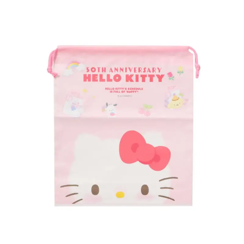 Cute Cartoon Hello Kitty 50TH Anniversary Travel Storage Drawstring Bag Multifunctional Dustproof for Girl S M L