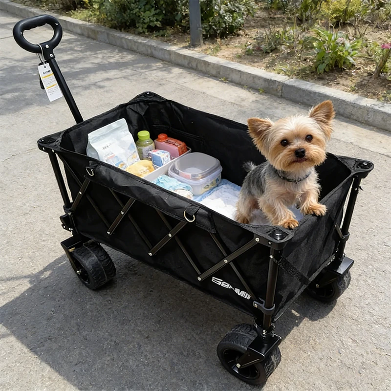 Large capacity foldable portable handcart for vehicles, luggage, camping, shopping, and childcare. Easy to store and carry.