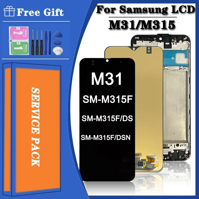 New 6.4\'\' Super AMOLED For Samsung  M31 LCD M315 M315F SM-M315F LCD Display Touch Screen Digitizer Assembly+ServicePack