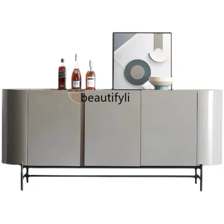 

Light Luxury High Grade Gray Sideboard Cabinet Household Side Cabinet Arc Design Sideboard Cabinet Household Entrance Cabinet