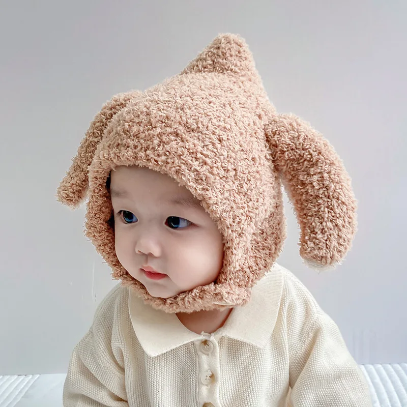 Winter Baby Plush Hat Cute Cartoon Rabbit Ears Toddler Beanie Cap Solid Color Thicken Warm Kids Boy Girl Ear Protection Caps