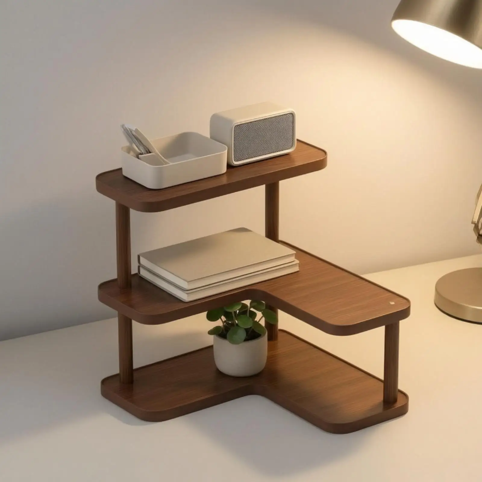 Compact Desktop Organizer Wooden Desktop Rack Vertical 3-Tier Rack Rounded for