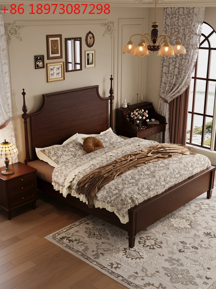 سرير مزدوج من الخشب الصلب الفرنسي القديم في العصور الراقية في العصور الوسطى الأمريكية بطول 2 متر من خشب الجوز #1