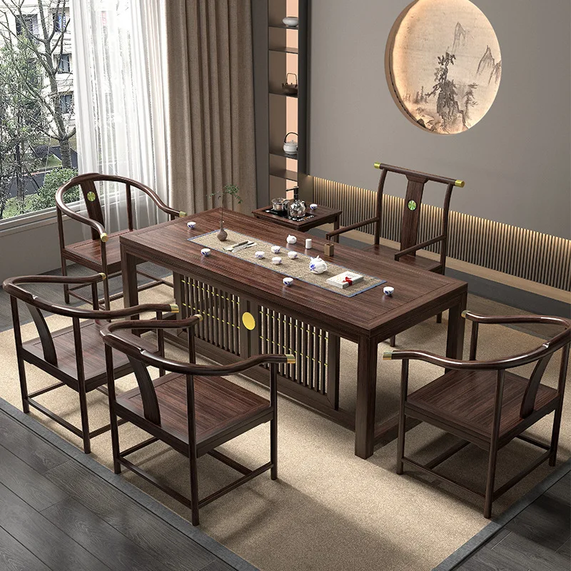 Table et chaises en bois d'ébène massif HYS, style chinois moderne et simple, ensemble intégré pour la maison, le bureau ou comme table basse.