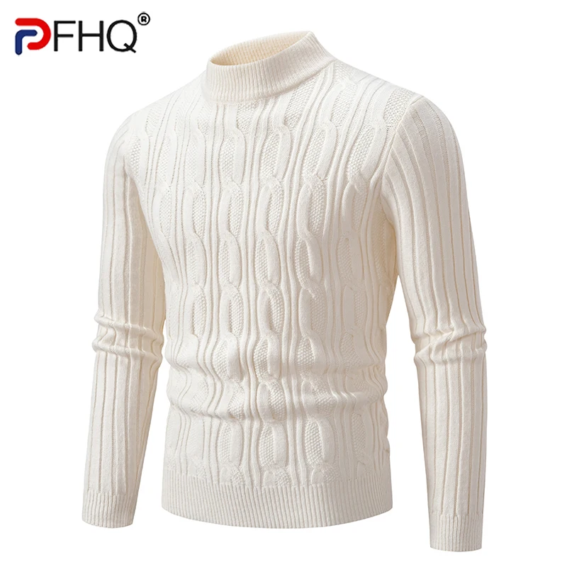 PFHQ Korean Style Men's Sweaters Mock Neck Solid Color Weave Casual Pullover Male Knitted Tops Autumn Simple Clothing 21Z6567