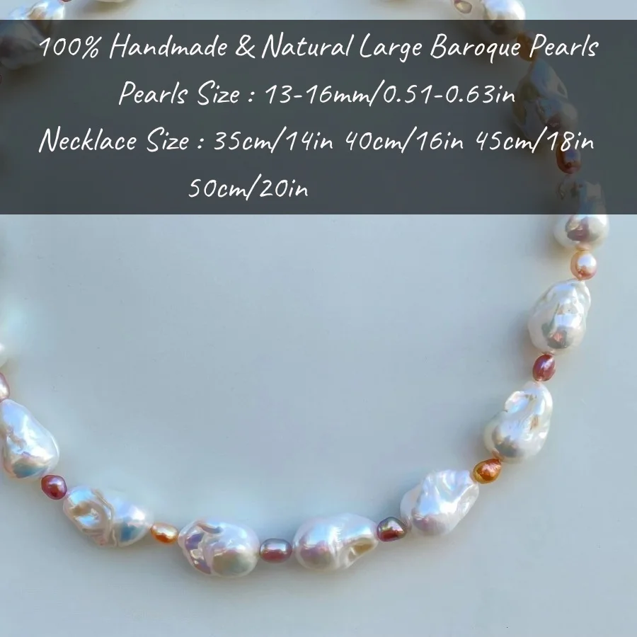 MYSOYA 13-16 مللي متر الباروك لؤلؤ المياه العذبة قلادة للنساء الرجال هدية صندوق هدية مثالية لحفل الزفاف عيد الميلاد عيد الميلاد السنة الجديدة #2