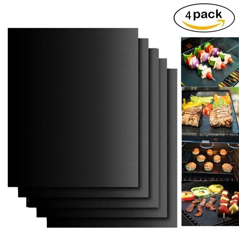 4Pcs Mats for Gas Grill Reusable BBQ Grill Mats Pad Oven Accessories Cooking Plate Outdoor Picnic Party Grilling Mat Tool