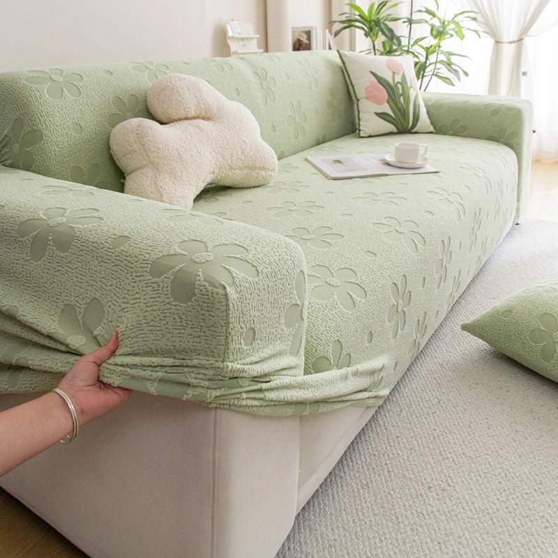 Jacquard Sofa Cover, Full Wrap Universal Couch Slipcover, 1‑2‑3‑4-5 Seater Stretch Non‑Slip Washable Anti‑Scratch Sofa Protector