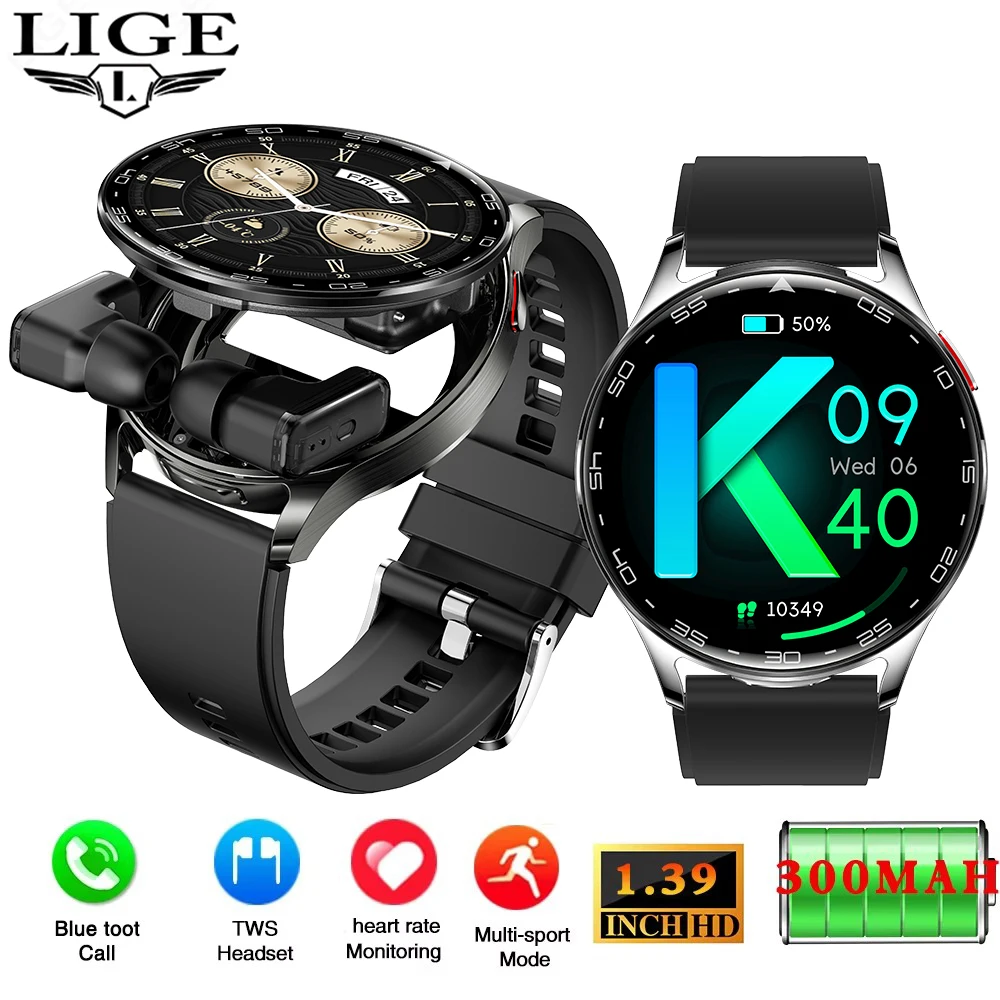 

2 In 1 TWS Headset Smart Watch 1.39" Men Women Sport Fitness Heart Rate Health Watches Earphone Noise Reduction Music Smartwatch