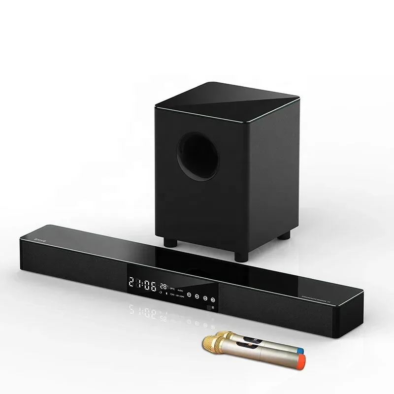 New 31-Inch TV Sound Bar With Subwoofer, Wired & Wireless 3D Surround Speaker, Optical/AUX/RCA/USB/ARC Connection (2PCS Micropho