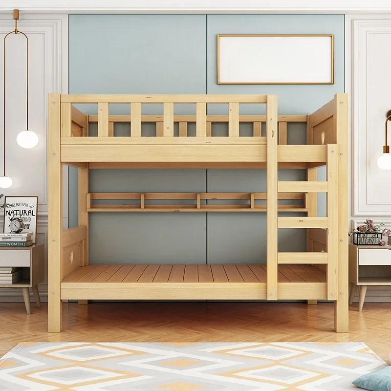 Upper And Lower Children Beds Double Bunk Bed, Mother Child Adult Solid Wood Two Storey High Low Bed Pine/