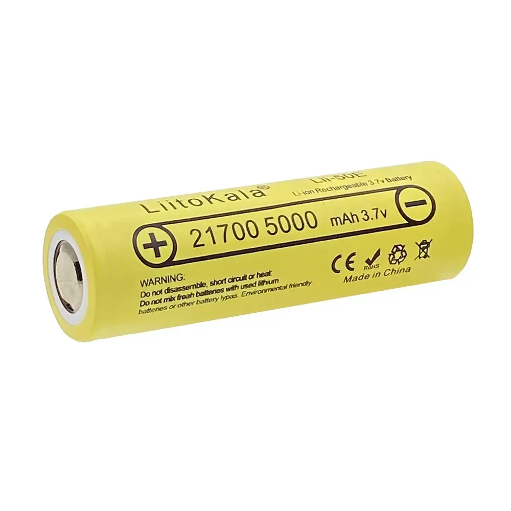 LiitoKala Lii-50E 3.7V 21700 5000mah Rechargeable Battery 5C Discharge High Power Batteries for Electronic Products, Flashlights