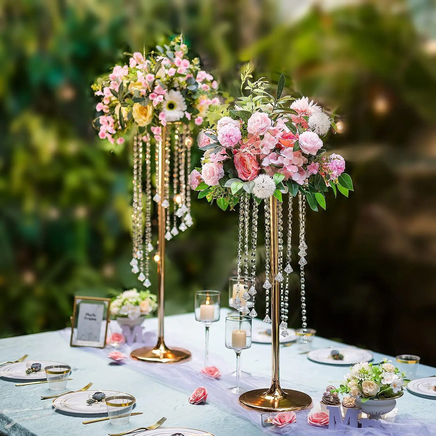 2Pcs Crystal Flower Stand for Tables Elegant Metal Flowers Arrangement Vases for Weddings Birthday Reception Home Decorations