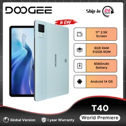 Мировая премьера DOOGEE T40 Планшет 11 дюймов IPS 2,5K Дисплей 8 ГБ 512 ГБ Android 14 Helio G99 8580 мАч 18 Вт Зарядка Quad Динамики Hi-Res