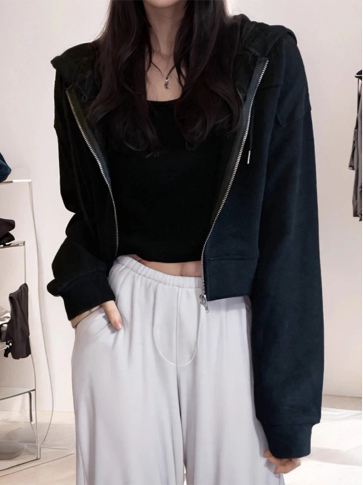 

Женская утепленная флисовая куртка на молнии с капюшоном, черная, оверсайз, с длинным рукавом, осенне-зимняя новинка