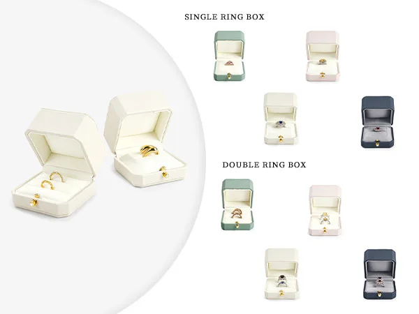 Oirlv Luxurious Velvet Ring Box Set-Elegant Single & Double Ring Holder for Wedding Anniversary Gifts Jewelry Storage Organizer