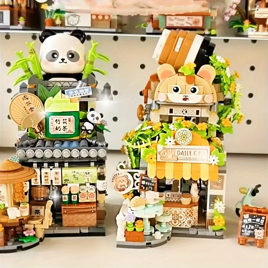 LOZ Mini city landscape building model Building Blocks Cafe Tea House Cute Bear children adult Christmas holiday gift image 6