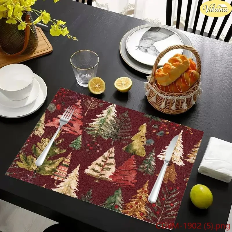 VIKAMA Christmas Placemats, Burgundy Nutcracker Ballet Ballerina Merry Christmas Print, Washable Winter Holiday Dining Mat