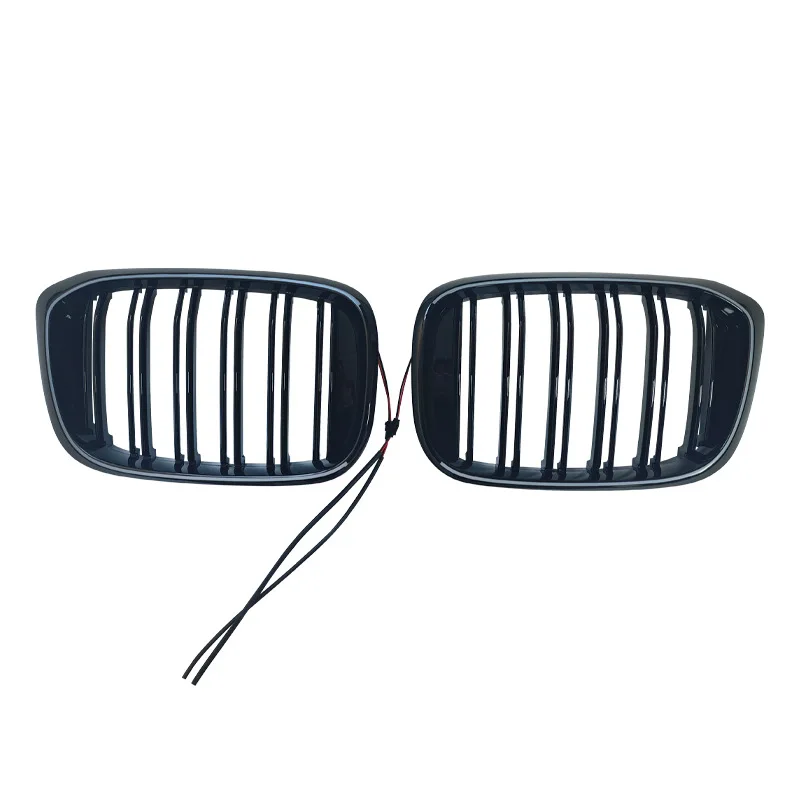 LED Light Up Double Slat Kidney Grille Gloss Black Front Grill For BMW X3 G01 2018 2019 2020 2021 Bumper Exterior Upgrade Parts