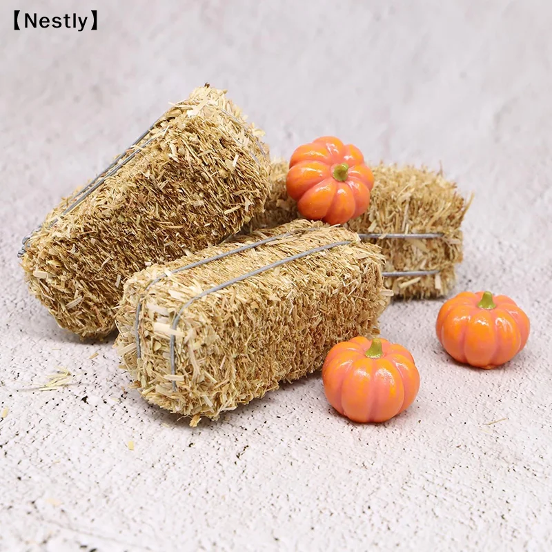 6 Mini Fardos de Heno Rústicos, Miniatura de Granja, Bloques de Heno Falsos Apilables, Decoración para Casa de Muñecas [Nest]