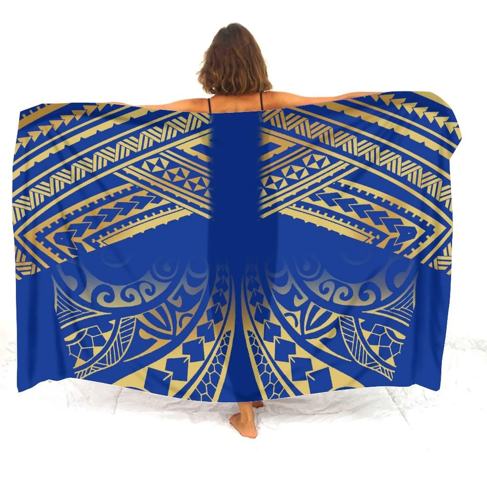 Polynesian Print Tribal Ethnic Lady Sarong Custom Hawaiian Seaside Resort Vintage Art Coat One-Piece Shawl Elegant Apron