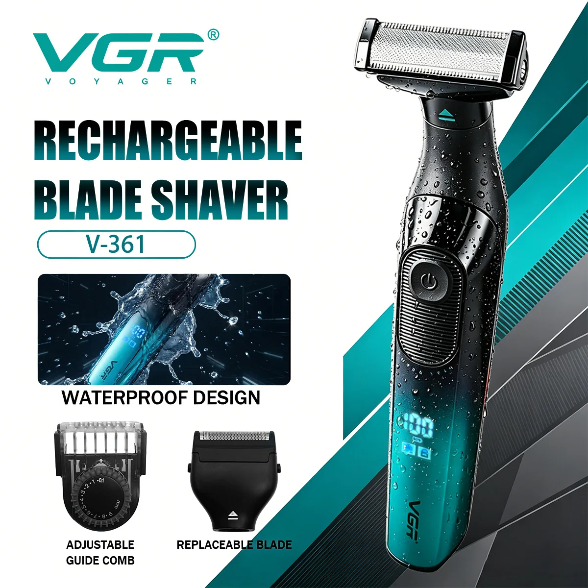 VGR Shaver Electric Razor Portable Dual Sided Trimmer Shaving Machine LED Display Beard Trimmer Travel Lock Shaver for Men V-361