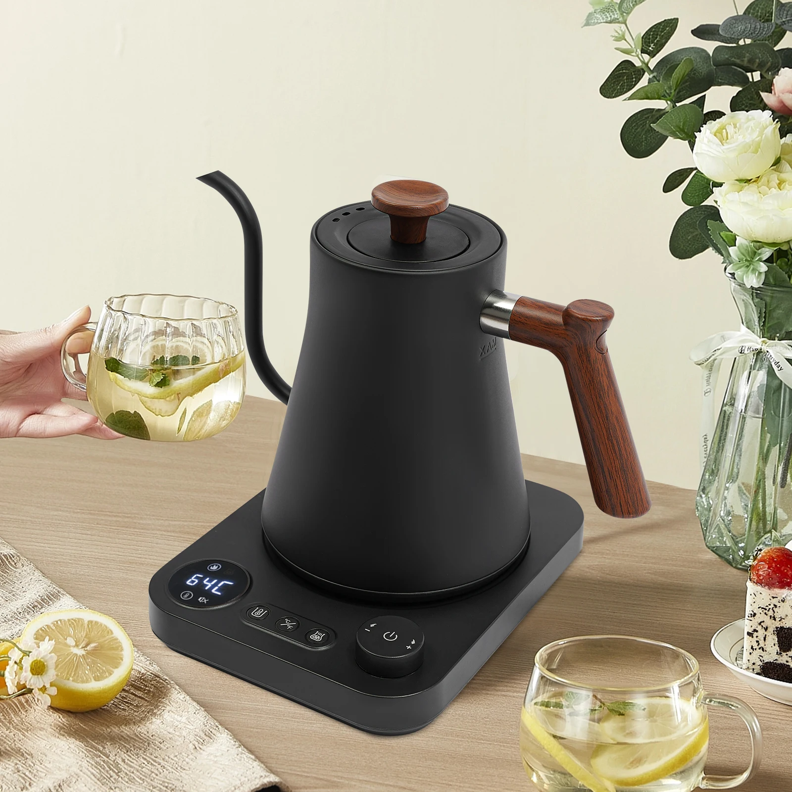 

1200W Electric Gooseneck Kettle, 0.9 L/0.24 Gal Electric Kettle, Gooseneck Spout Design Tea Kettle Anti-scalding Lid