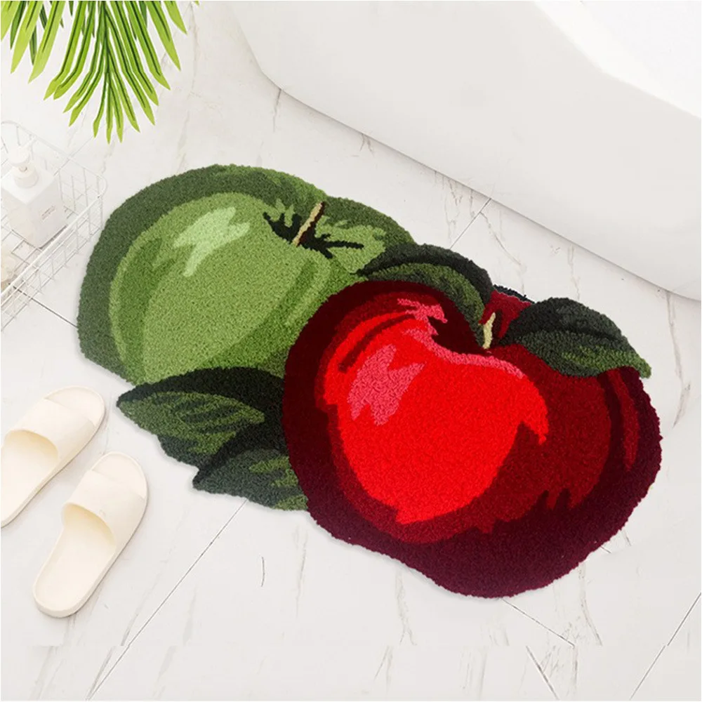 Red Green Apple Shape Rug 3D Fruit Carpet Doormat Soft Plush Anti-Slip Absorbent Bathroom Mat Living Room Home Decor