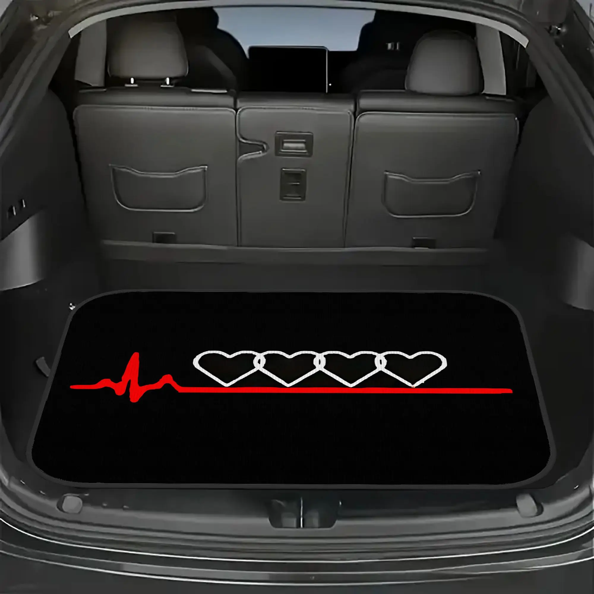 1pc A High-Quality Polyester Car Trunk Mat Featuring A Heartbeat Pattern, Designed With An Iconic Theme. Ideal For Cars And Suvs