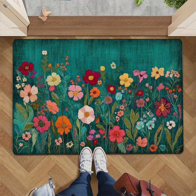VIKAMA Green Carpet Beautiful Floral Doormat Stain-Resistant Welcome Mat Soft Rug For Bedroom  Carpet For Live Room Bathroom Mat
