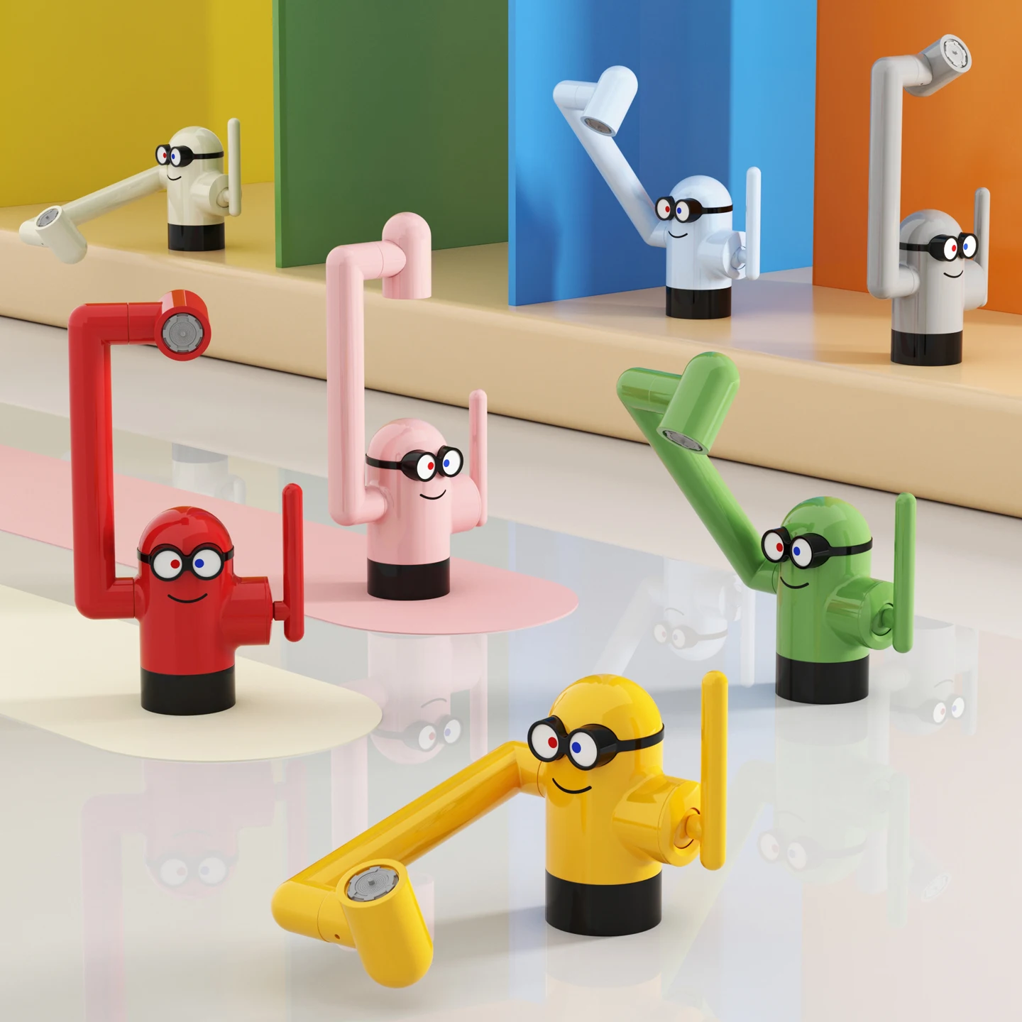 Bathroom cabinet colorful copper basin faucet creative children's cartoon multifunctional hot and cold wash faucet