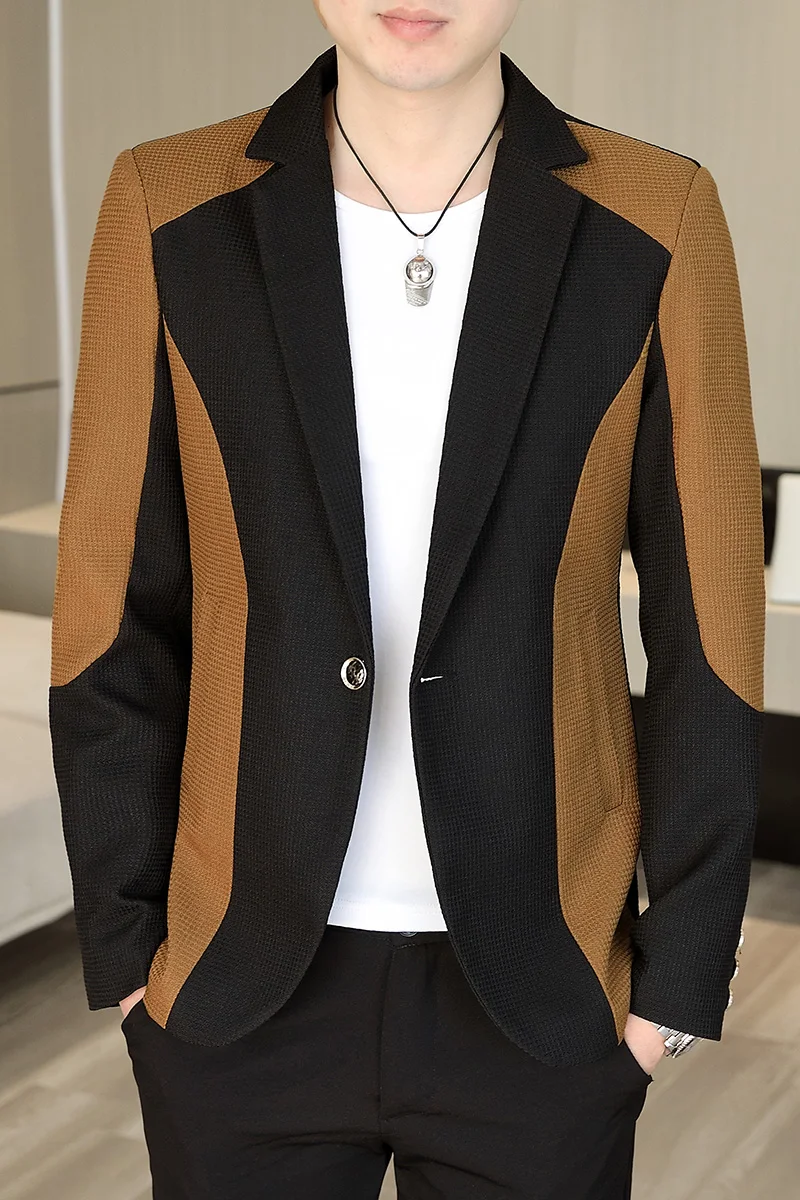 Korean Fashion Patchwork Suit Jacket for Men Slim Fit Casual Men Blazers Business Social Blazer Masculino Streetwear 2024 Spring