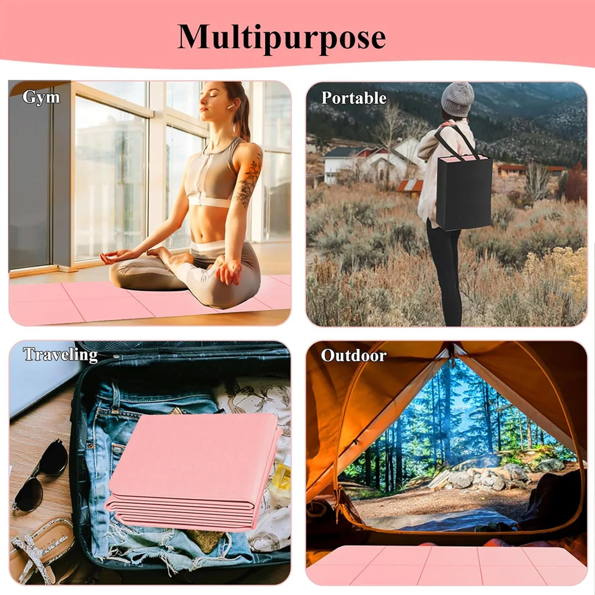 Foldable yoga mat Eco-friendly TPE foldable travel fitness mat double-sided non-slip Yoga Pilates workout delivery shopping bag