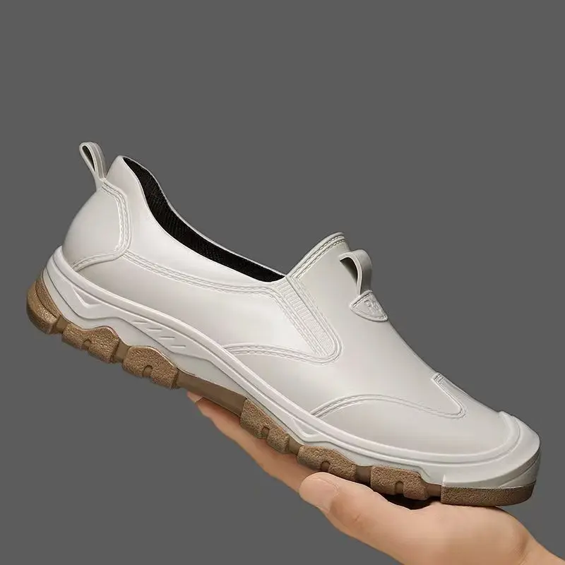 

Новые мужские низкие непромокаемые туфли на плоской подошве, водонепроницаемые маслостойкие кухонные рабочие туфли, мягкая подошва, нескользящая легкая обувь без шнуровки для рыбалки