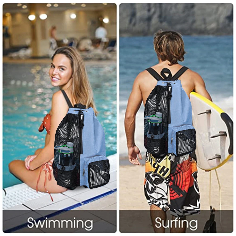 Mesh Drawstring Backpack Mesh Swim Bag Lightweight Swimming Sports Bag Adjustable Strap for  Beach Holidays