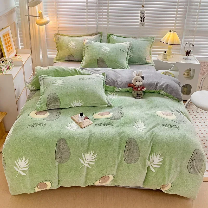 Winter Flannel Duvet Cover 1pc Cartoon Print Soft Warm Coral Fleece Keep Warm Bed Quilt Cover Queen King size without Pillowcase