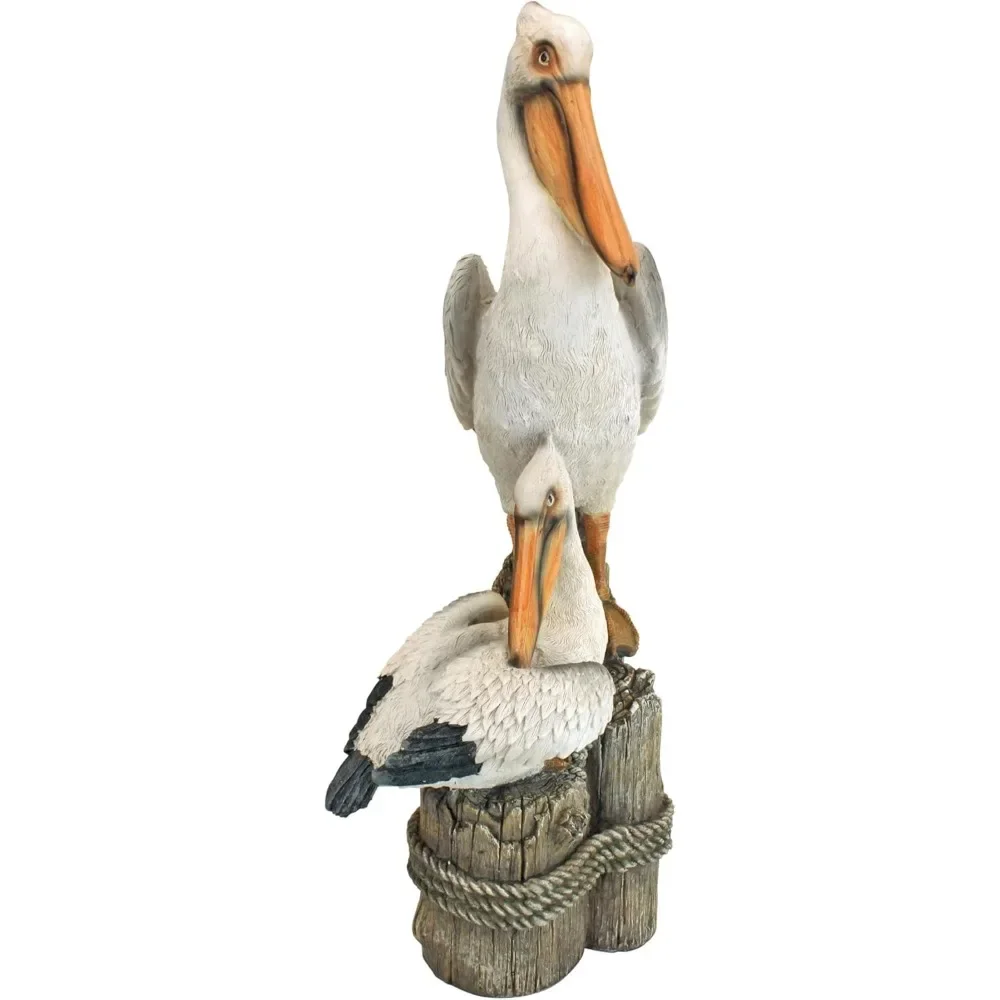 QL56458 Coastal Decor Ocean's Perch Pelicans Garden Bird Statue, 24 Inches High, Handcast Polyresin, Full Colo