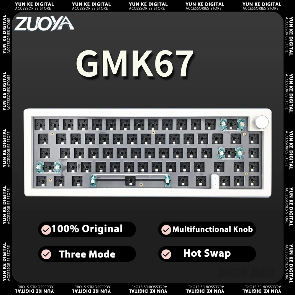 

ZUOYA GMK67 Mechanical Keyboard Multifunctional Knob Three Mode Gaming Keyboard Hot Swap Dynamic RGB Gasket Pc Gamer Mac Office