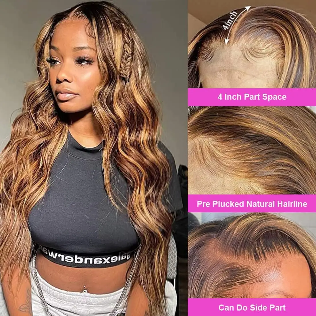 Body Wave Highlight 4/27 13x6 HD Transparent Lace Frontal Human Hair Wigs Colored Water Wave 13x4 Lace Front Wig For Women