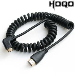 Elbow Spring Coiled C Type Mini HDTV Cable Right Left Angled Mini HD Male to HD Male Stretch  Cable 50cm ~130cm