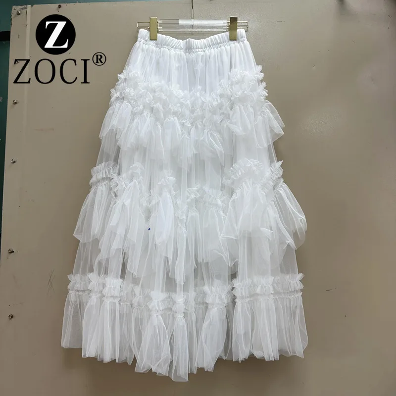 

[zoci] Lines New Serrated Lace Cake Half High Waisted Mesh Crotch Covering A-line Skirt A2#8729