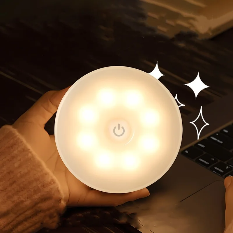 

Энергосберегающий светодиодный сенсорный датчик, ночные светильники, USB перезаряжаемый магнитный настенный светильник, круглый портативный ночник для комнаты, прохода, спальни