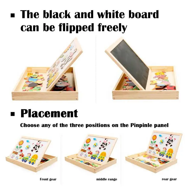 Wooden Puzzle Toys Magnetic Farm Puzzle Board Portable Cartoon Learning Toys Children Puzzle Toys For Hand-Eye Coordination