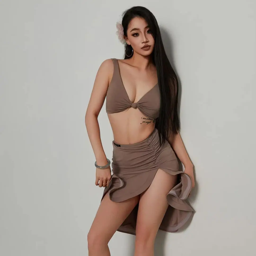2026 New Sexy Top Fishbone Skirt Latin Dance Dress Performance Costumes Women Split Suit Female Practice Samba Clothes DN23962