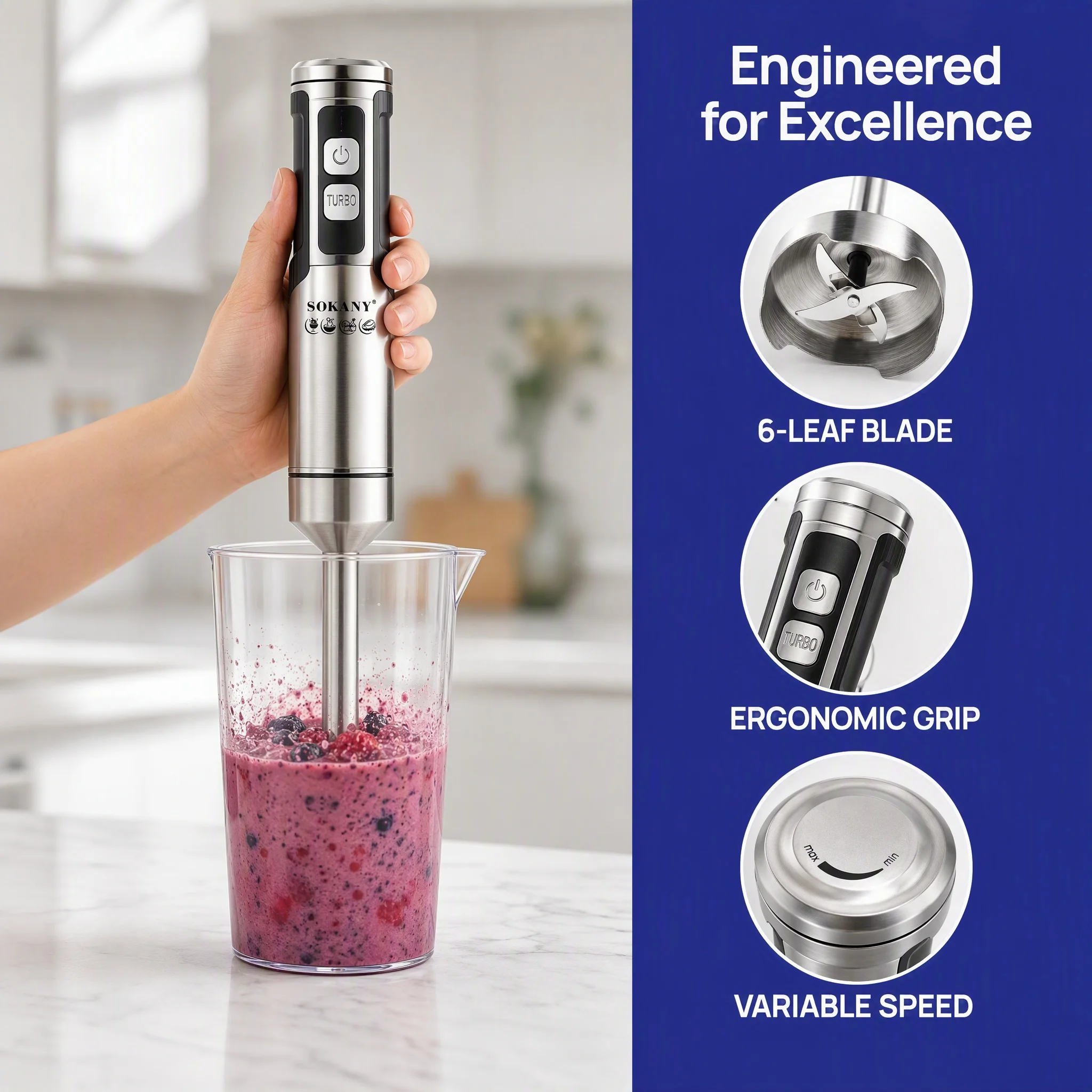 1200W Electric Hand Mixer with Single Stick, Comes with 700ML Mixing Cup, Variable Speed, Stainless Steel Body