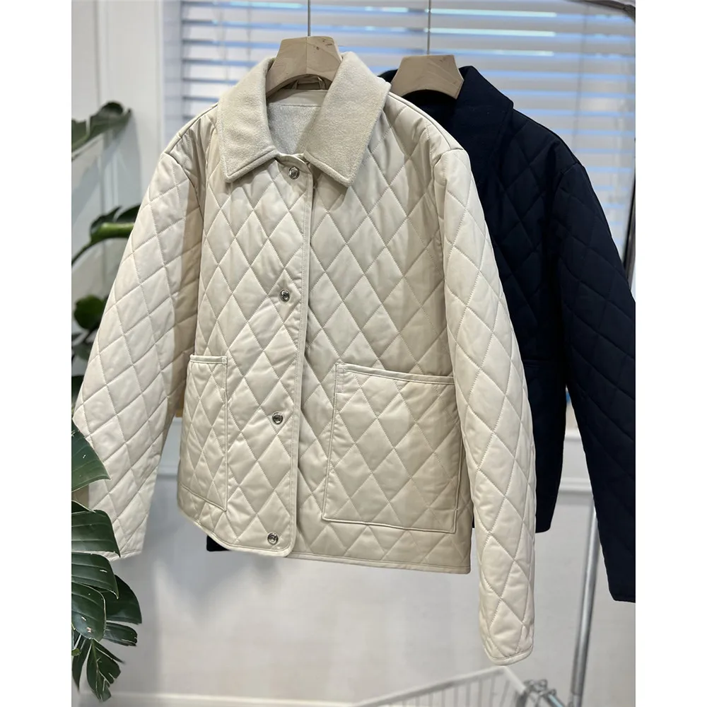 Lapel Double-Sided Cotton Jacket, Single-Breasted Double Pockets Long-Sleeved Coat