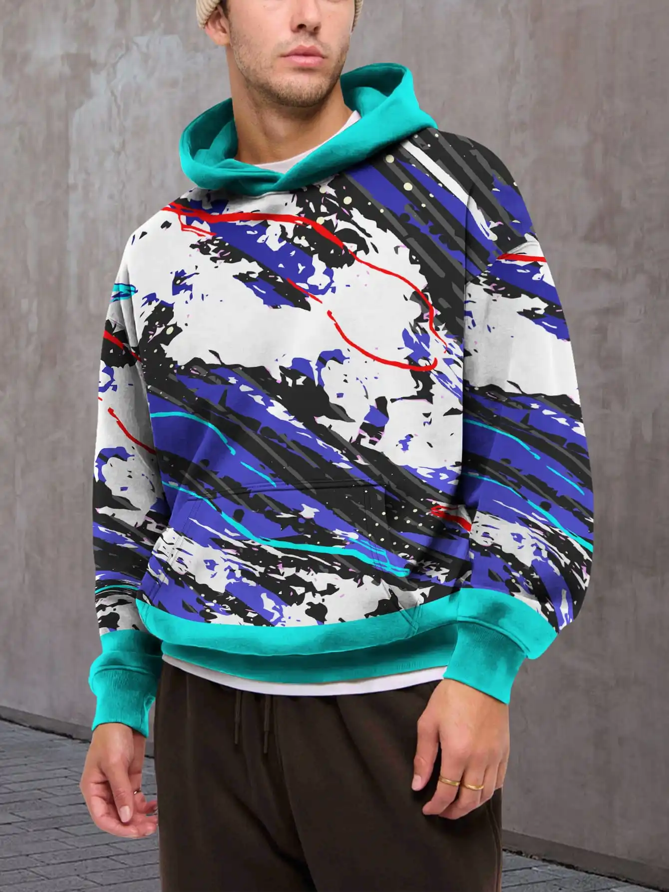 

Sky blue ink splash style 3D print hoodie style colorful marble pattern hoodie sweatshirt cool street style pullover hoodie top