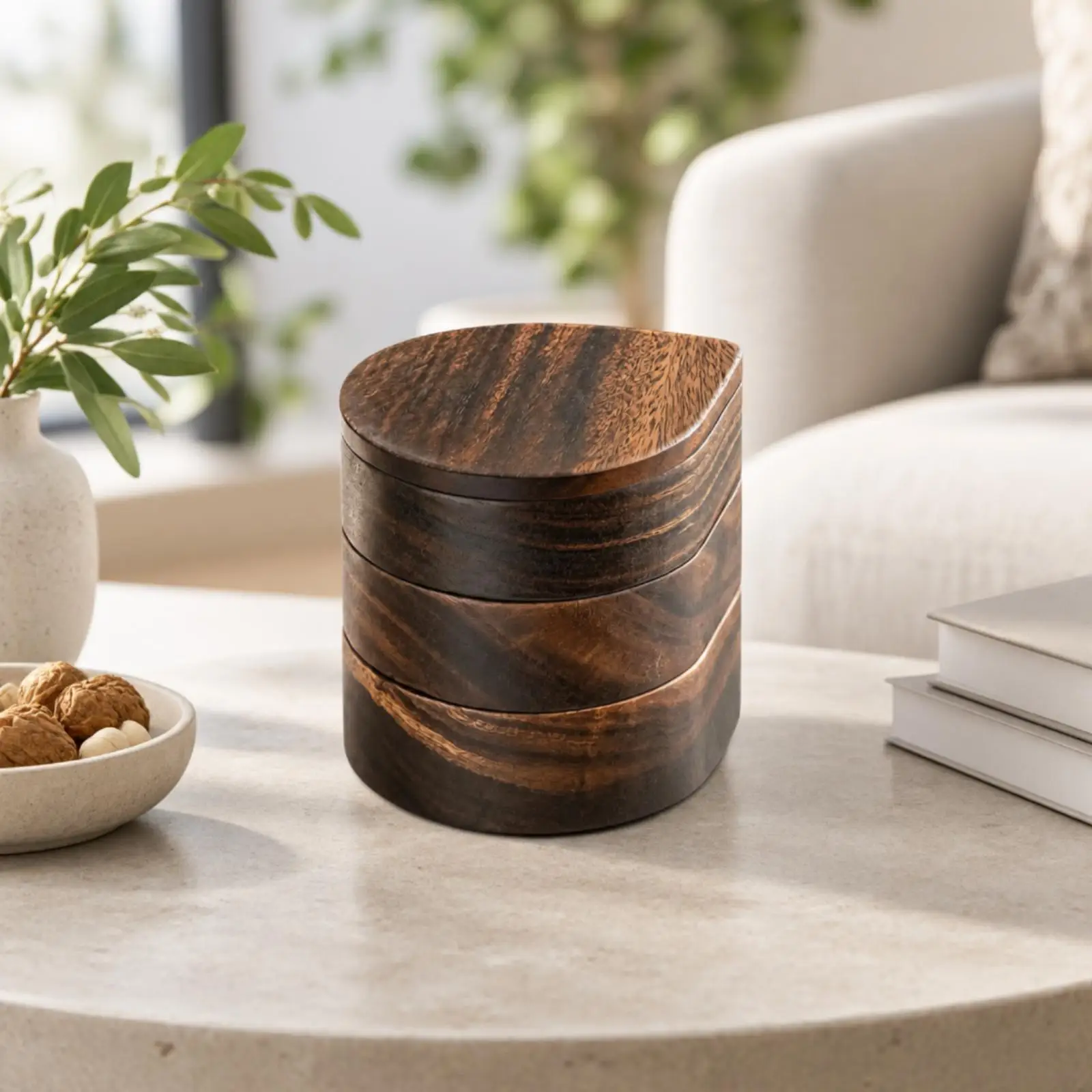 Wooden Rotating Dried Fruit Box Solid Wood Rotating Multi-Tier Snack Box Sectional Dish with Lid Sturdy for Entertaining Hosts