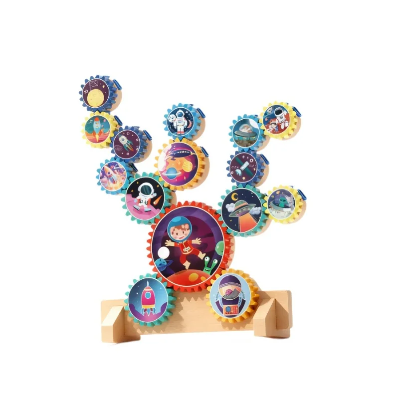 ของเล่นเกียร์หมุน DIY - ชุดบล็อกสร้างสรรค์ธีมอวกาศ ชุดเกียร์เชื่อมต่อสำหรับเด็ก ของเล่นปริศนาประกอบหมุนได้เพื่อการศึกษา